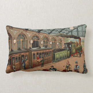 Coussin Rectangle Scène vintage de train et de station de vapeur