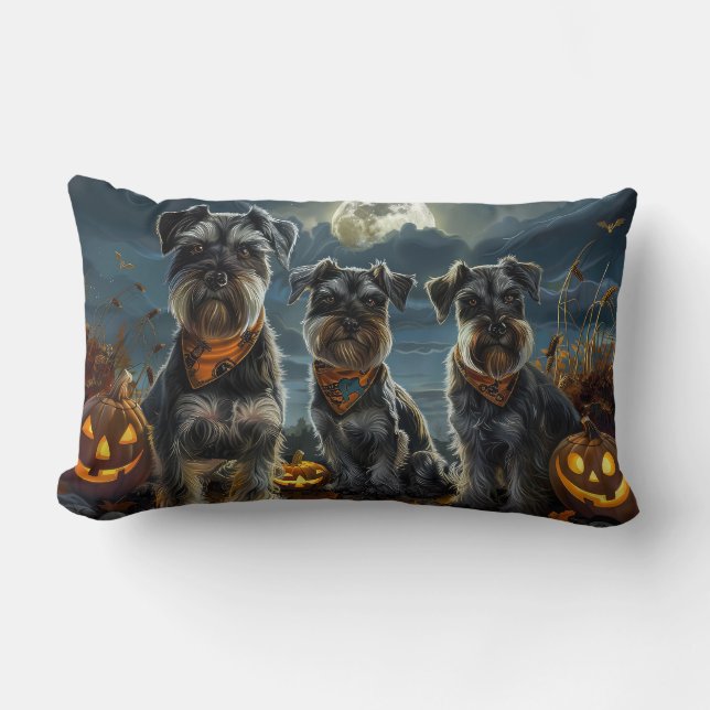 Coussin Rectangle Schnauzer Halloween Éffrayant (Recto)