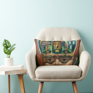 Coussin Rectangle Science-fiction vintage, Cerveau Alien en laborato