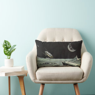 Coussin Rectangle Science-fiction vintage, Rocket Ships Moon Planets