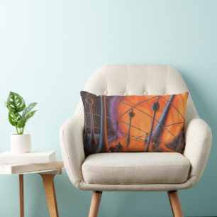 Coussin Rectangle Science-fiction vintage, soleil orange et extrater
