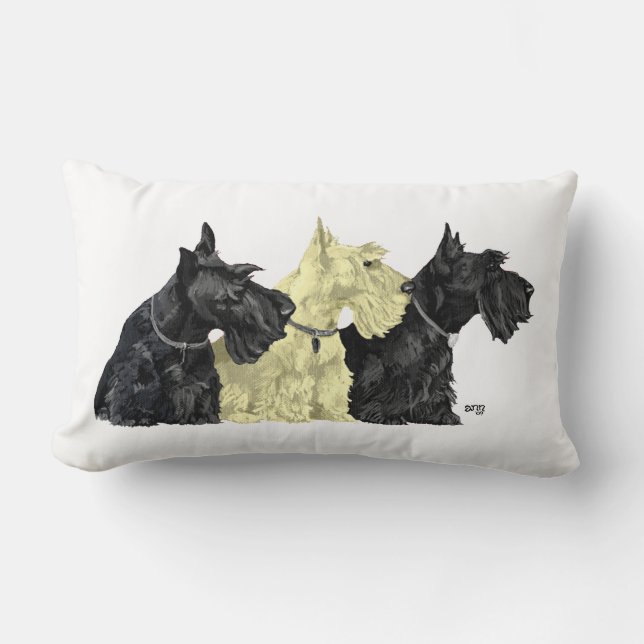Coussin Rectangle Scotties noirs et blé (Recto)