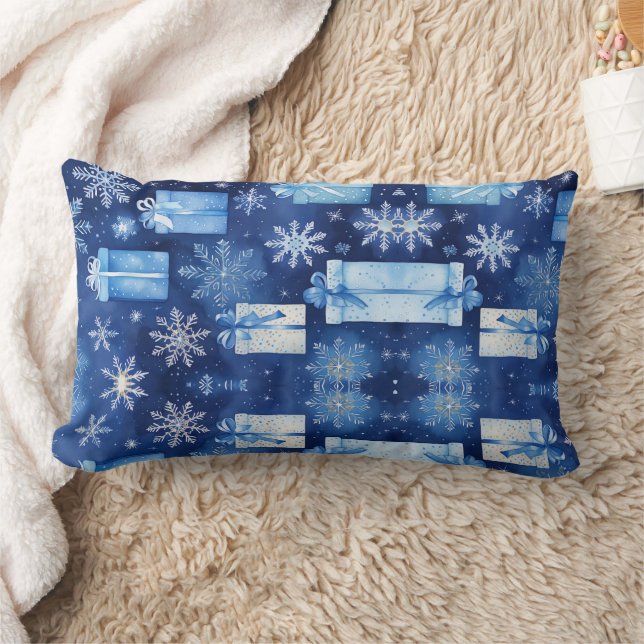 Coussin Rectangle Scrapbook de Noël | Flèche de neige Blue Winter (Couverture)