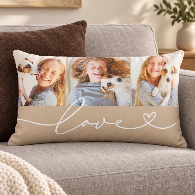 Coussin Rectangle Script Amour Cœur Beige 3 Photo (Créateur téléchargé)
