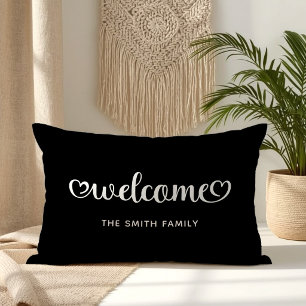 Coussin Rectangle Script Coeurs Mignons de Bienvenue