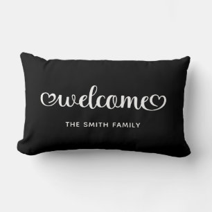 Coussin Rectangle Script Coeurs Mignons de Bienvenue