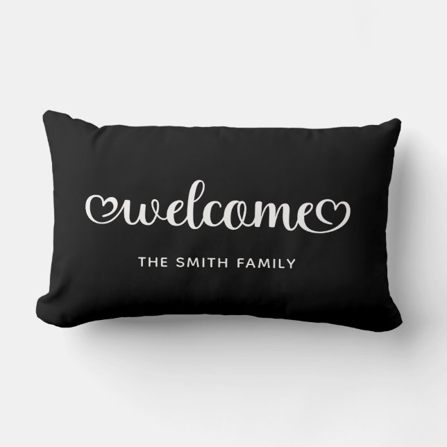 Coussin Rectangle Script Coeurs Mignons de Bienvenue (Recto)