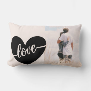 Coussin Rectangle Script d'amour Cœur Gris Noir Photo de la Saint-Va