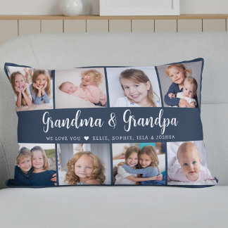 Coussin Rectangle Script de collage photo de grands-parents modernes