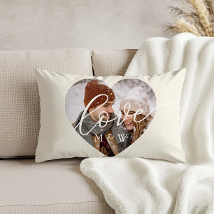Coussin Rectangle Script de l'amour Photo Coeur Ivoire