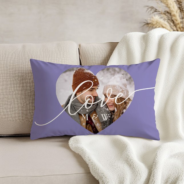 Coussin Rectangle Script de l'amour Photo de cœur Lavande (Créateur téléchargé)