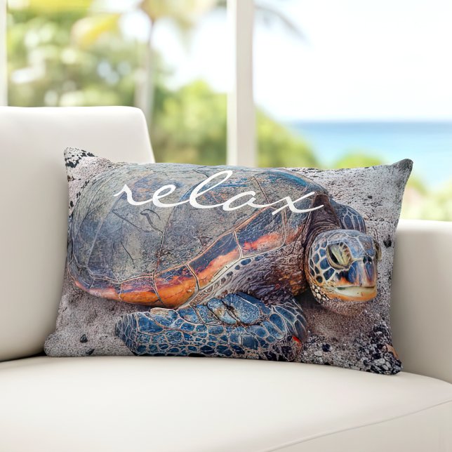 Coussin Rectangle Script de relaxation Hawaiian Sea Turtle Honu Bold (Créateur téléchargé)