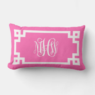 Coussin Rectangle Script de vin blanc rose chaud Monogramme Clé grec