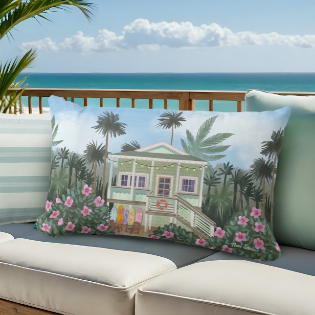 Coussin Rectangle Sea Foam Green Beach House | (Créateur téléchargé)