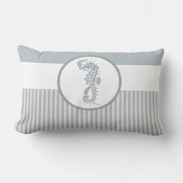 Coussin Rectangle Seahorse Bleu Classique Nautique Élégant (Recto)