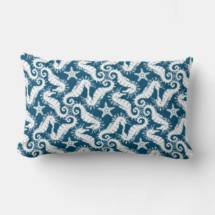 Coussin Rectangle Seahorse et Starfish - Motif Vie marine bleue