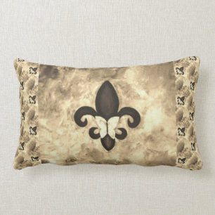 Coussin Rectangle Sepia Butterfleur Tan Butterfly sur Fleur de Lis