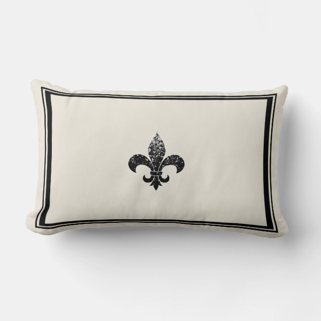 Coussin Rectangle Sequined Fleur De Lis Design noir (Recto)