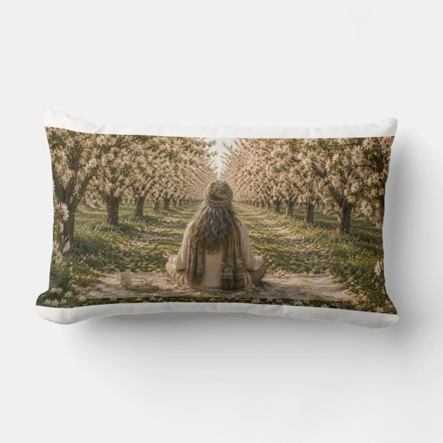 Coussin Rectangle Serene Orchard Pillow | Romantic Blossoming Trees  (Recto)