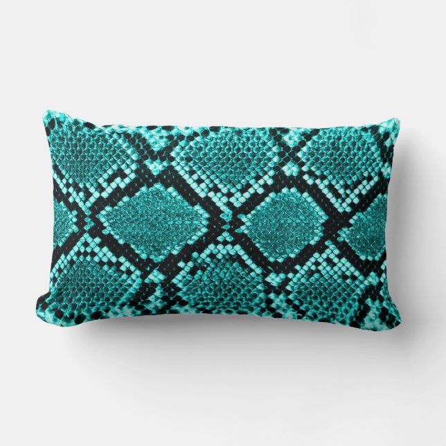Coussin Rectangle Serpent à sonnette à sonnette de diamant Aqua (Recto)