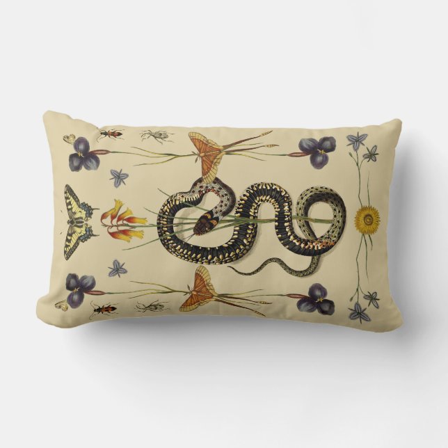 Coussin Rectangle Serpent, Swallowtail & Fleurs sauvages dans le sab (Recto)