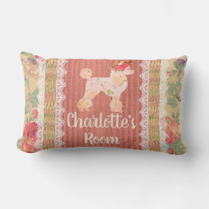 Coussin Rectangle Shabby Chic Poodé Floral Avec Rose