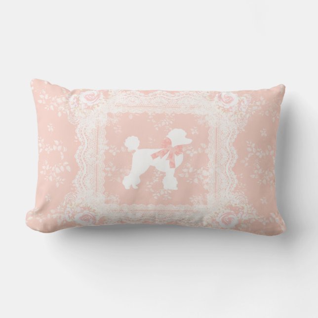 Coussin Rectangle Shabby Chic Poodé Français Dentelle Vintage (Recto)