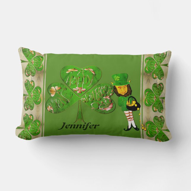 Coussin Rectangle Shamrock Leprechaun St. Patrick (Recto)