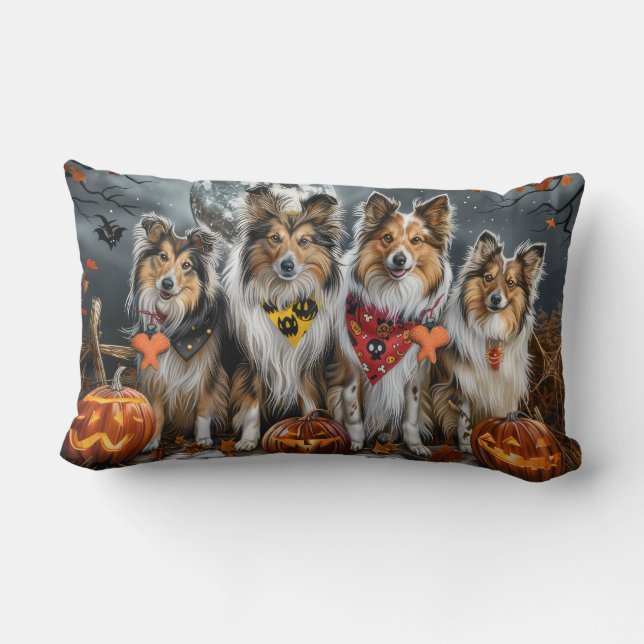 Coussin Rectangle Shetland Sheepdog Halloween Épouvantable  (Verso)