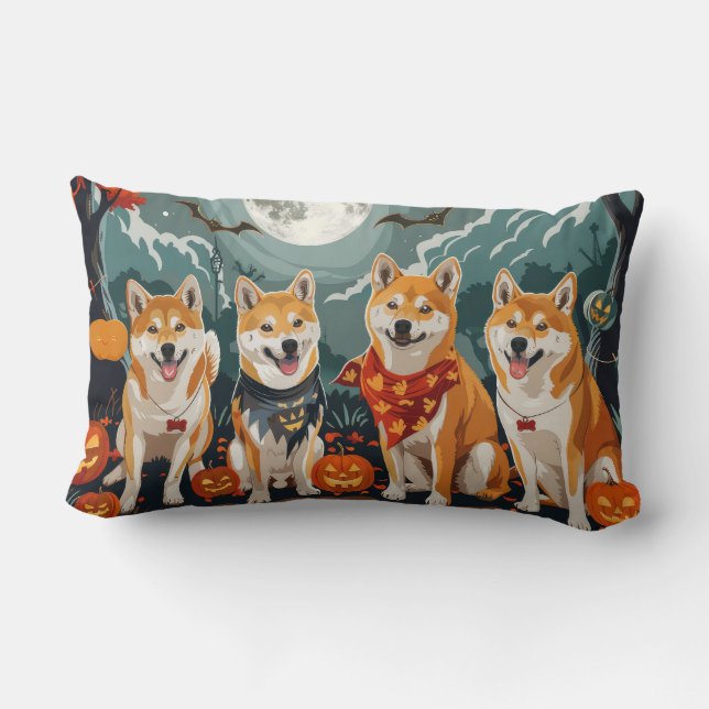 Coussin Rectangle Shiba Inu Halloween Épouvantable (Verso)