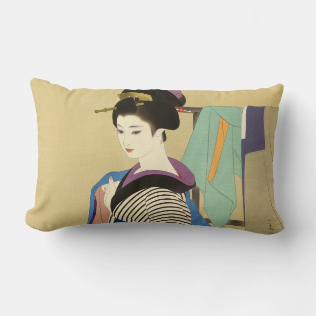Coussin Rectangle Shimura Tatsumi deux sujets des femmes japonaises (Recto)