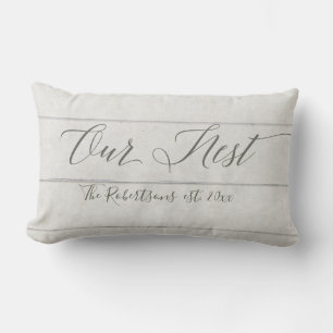 Coussin Rectangle Shiplap blanc rustique en bois notre nom de