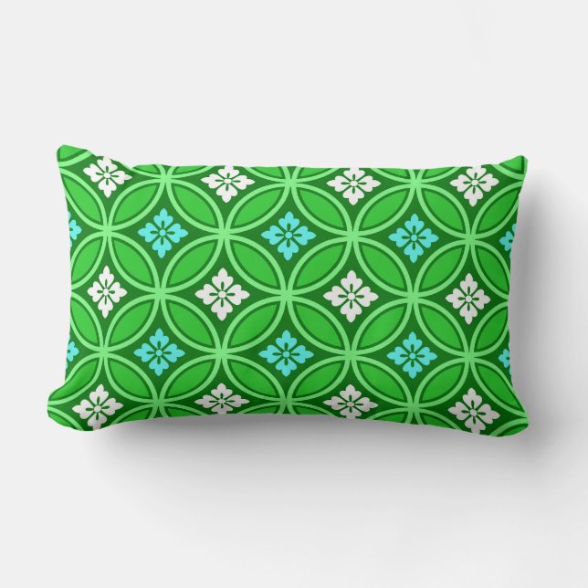 Coussin Rectangle Shippo avec Motif à Fleur, Tons de Jade Green (Recto)