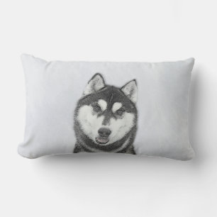 Coussin Rectangle Sibérie Husky (noir et blanc) Peinture Chien Art