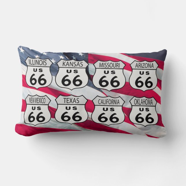 Coussin Rectangle Signes de l'itinéraire 66 des USA (Recto)