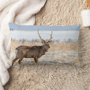 Coussin Rectangle Sika Stag dans un champ neigeux Japon