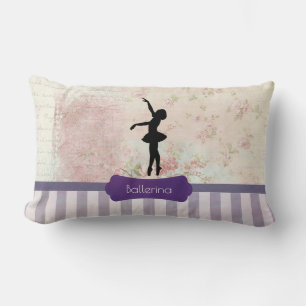 Coussin Rectangle Silhouette de Ballerine sur Motif Élégant Vintage