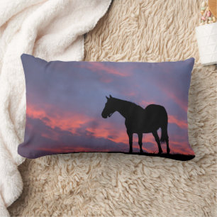Coussin Rectangle Silhouetté de cheval à gorge profonde au lever du 
