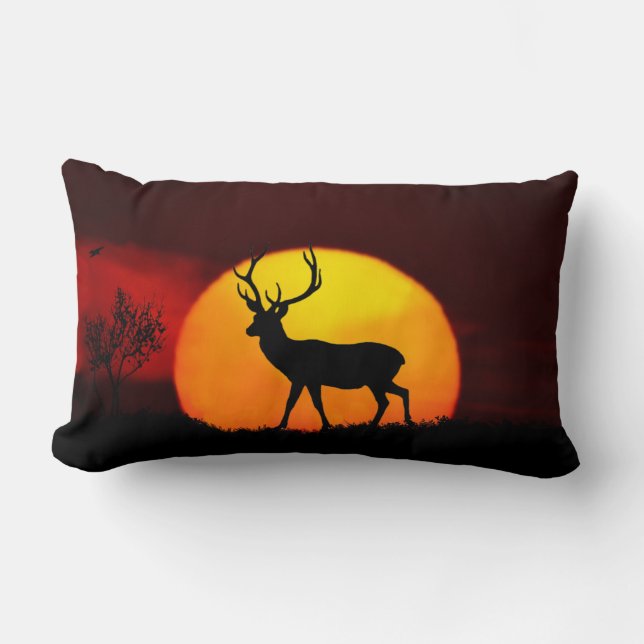 Coussin Rectangle Silhouette de renne sauvage & lever de soleil dans (Recto)