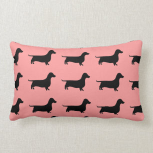 Coussin Rectangle Silhouette de teckel sur l'arrière - plan rose
