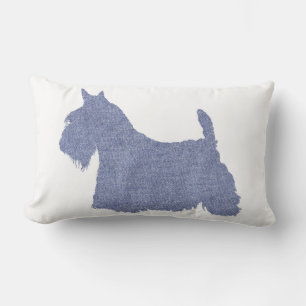 Coussin Rectangle Silhouette de Terrier Écossais en Denim