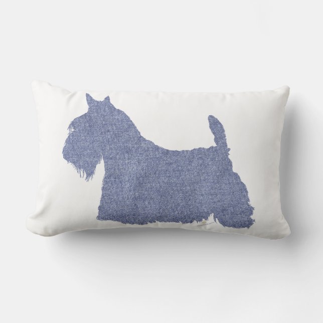 Coussin Rectangle Silhouette de Terrier Écossais en Denim (Recto)
