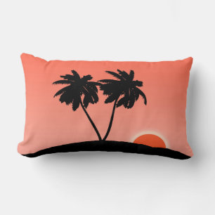 Coussin Rectangle Silhouette Palmier Contre Lumbar Orange Coucher Du