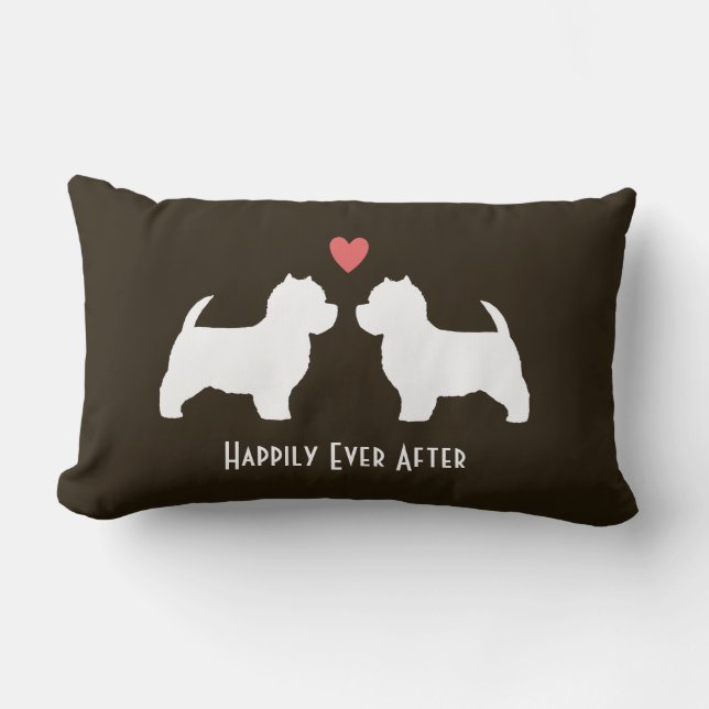 Coussin Rectangle Silhouettes de chien Westie avec cœur et texte (Recto)