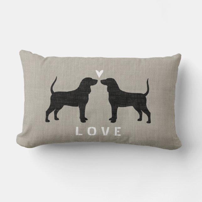 Coussin Rectangle Silhouettes de Coonhound avec le coeur et le texte (Recto)