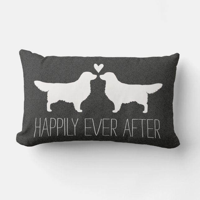 Coussin Rectangle Silhouettes de Golden Retriever avec cœur et texte (Recto)