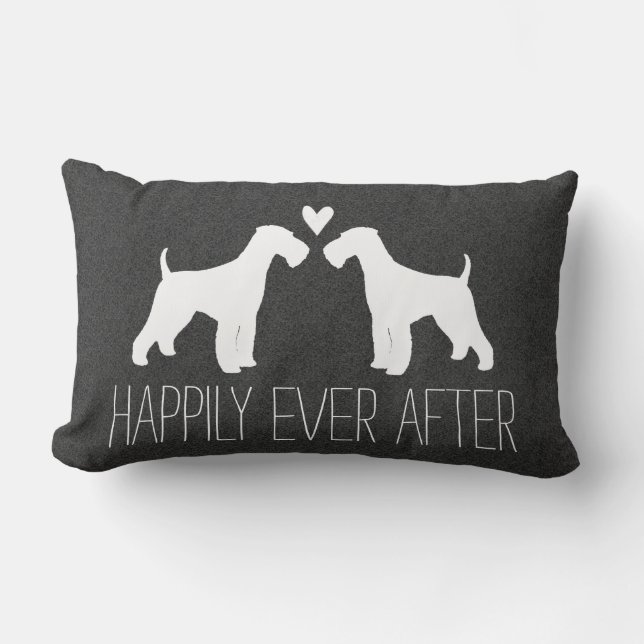 Coussin Rectangle Silhouettes de Terrier Airedale avec cœur et texte (Recto)