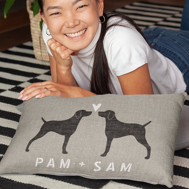 Coussin Rectangle Silhouettes de Weimaraner Amour - Personnaliser (Créateur téléchargé)