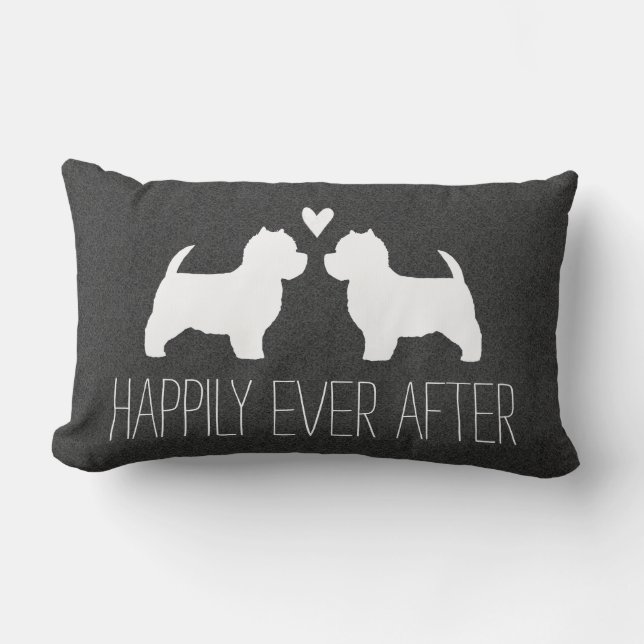 Coussin Rectangle Silhouettes de Westies avec cœur et texte (Recto)