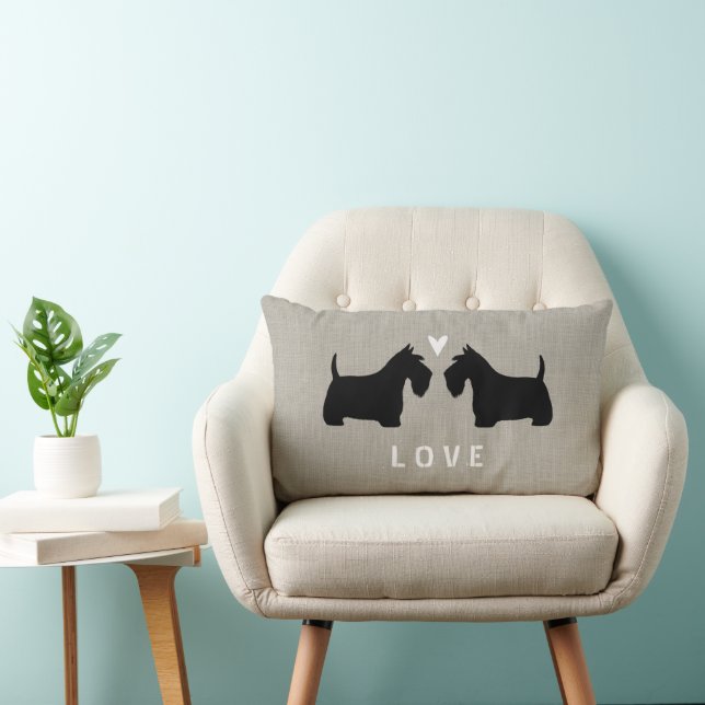 Coussin Rectangle Silhouettes écossaises Terrier avec coeur et texte (Chaise)